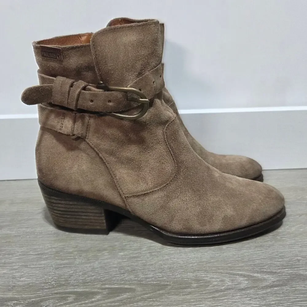Pikolinos Baqueira Brown Leather Boho Buckle Ankle Boots Size 38 US 8